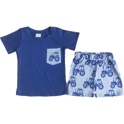 Toddle Children Boys Clothes Truck Blue Pattern T-Shirt Top Print Short Pants Toddler Milk Silk Kids Wear Outfits