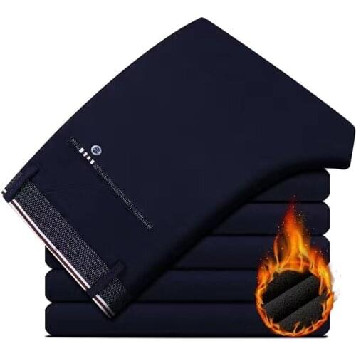 Cotton Man Pants Dress Winter Plus Size Velvet New Mens Casual Long Pants Business Stretch Trousers Men Brand Full Length Pants