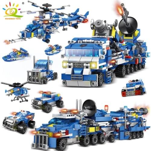 HUIQIBAO TOYS 780PCS 9IN1 Police Trucks station Building Blocks City car with Policeman Figures Bricks toy For Children kids