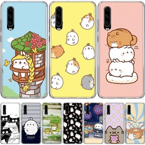 Kawaii Molang Cartoon Anime cat Phone Case for Huawei P30 P40 P20 P10 Mate 20 10 30 Lite Pro P Smart Z Plus + Art Luxury Cover C