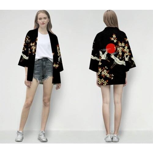 Samurai Crane Japanese Style Kimono Haori Men Women Cardigan Chinese Dragon Traditional Japanese Clothing Asian Clothes