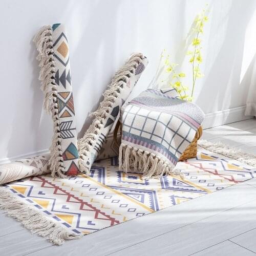 Nordic Bohemia Cotton Linen Small Carpet Ethnic Style Door Foot Geometric Rug Bedroom Non-slip Mat Household For Living Room