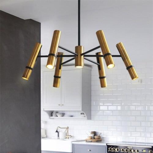 Modern Postmodern Chandelier Lighting Nordic Designer Golden Steam Tube Lustre Suspension Lamp for Living Room Bedroom LED Light