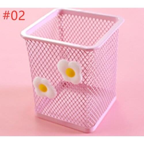 Cute Container Office School Supplies 1pc Pink Metal Pen Holder Office Organizer Cosmetic Square Pencil Pen Stand Holders