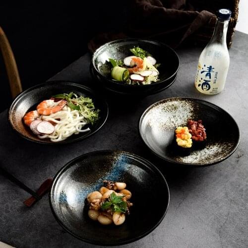 Japanese style cold noodle shallow bowl natto bowl underglaze porcelain noodle bowl hot pot tableware