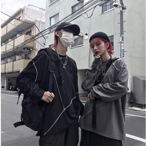 Men T Shirt Plus Size Autumn Long Sleeve Round Neck Hip Pop Korean Fashion Harajuku High Street Loose Vintage Couple Clothing