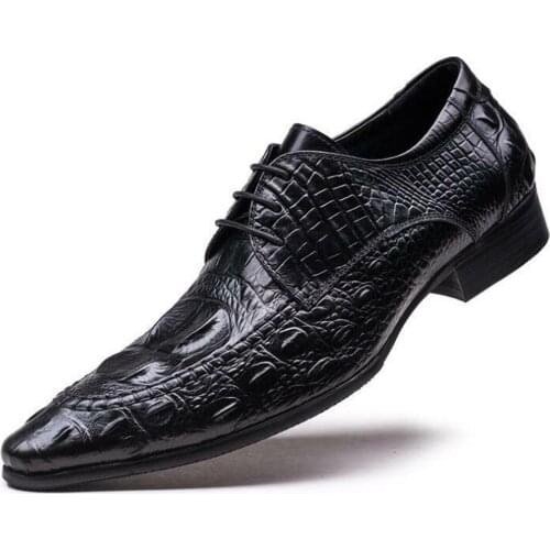 Hot Chic Mens British Crocodile Pattern Pointy Toe Lace Up Oxford Business Genuine Leather Shoes Wingtip New Plus Size New 2021