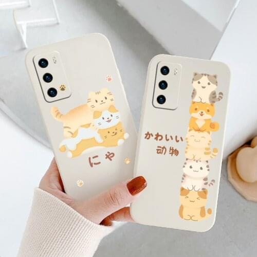 Wacky Cartoon Cat Phone Case For Huawei P40 P40Lite P30 P20 Mate 40 40Pro 30 20 Pro Lite P Smart 2021 Y7a Silicone Cover
