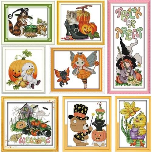 Counted Cross Stitch Kit Joy Sunday Halloween Stamped DMC Print 11CT 14CT Printing Cross Stitch Kits Embroidery Needlework Sets