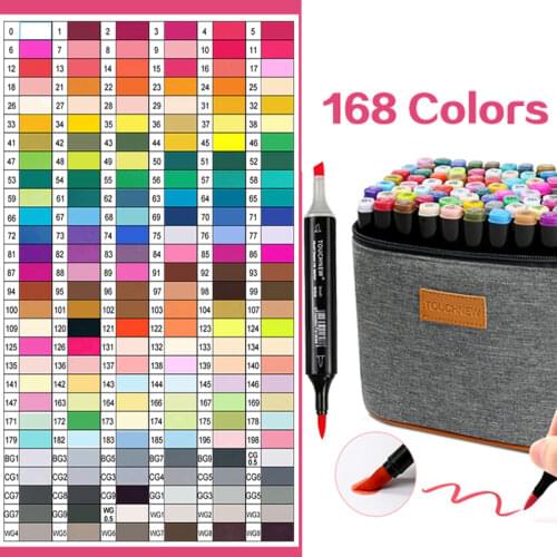 168 Colors Touchnew Brush Markers Set Soft and Oblique Head Drawing Painting Alcohol Marker Art Supplies School Stationary