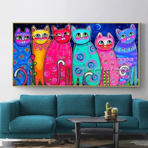 Secret Animals Colorful Cats Red Blue Wall Art Canvas Handpainted Cuadro Modern Abstract Painting Wall Pictures for Living Room
