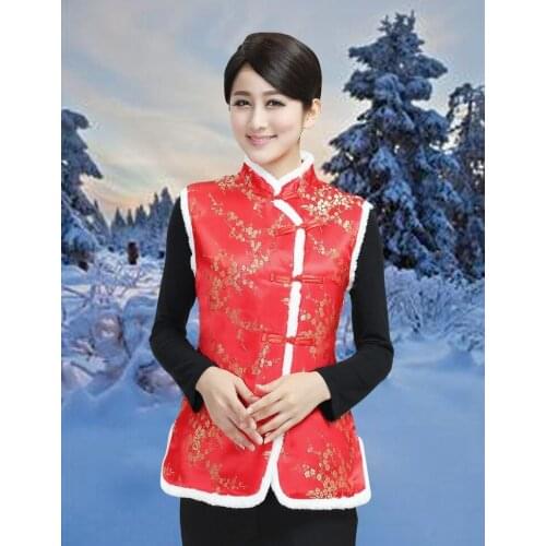 New Year Clothing Autumn Winter Chinese Traditional Womens Coil Button Waistcoats Vests M L XL XXL 3XL WNS058
