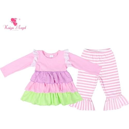 Kaiya Angel Wholesale Fashion Toddler Newborn Baby Girl Clothes Fall Winter Outfit Shirt Set Infant Long Sleeve Cotton Set