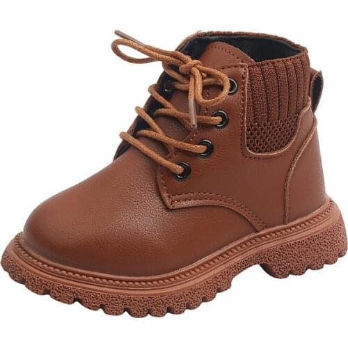 Autumn and Winter New Style Childrens Martin Boots Foreign Trade Boys' Leather Low-tube Cotton Short Boots Girls' School Shoes