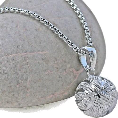 Hip Hop Gold color Basketball Pendant Stainless Steel Necklace Ice out Mens Womens Sports Pendant Jewelry Gifts