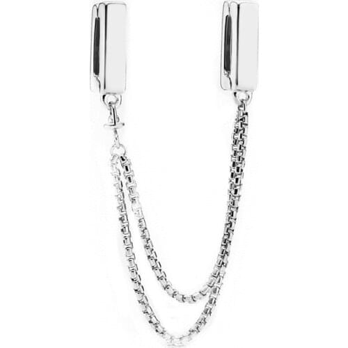 Reflexions Safety Chain Clips Charms 100% Real 925 Sterling Silver Reflexions Charms Fit Brand Bracelet Diy Jewelry