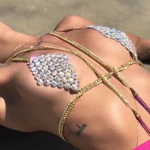 Stonefans Luxury Round Crystal Bra and Thong Harness for Women Sexy Festival Rhinestone Underwear Jewelry Body Chain Bikini Set