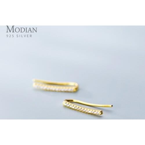 Modian Shiny Zircon U Shape Stud Earring for Women Authentic 925 Sterling Silver Gold Color Geometric Ear Pin Fashion Jewelry