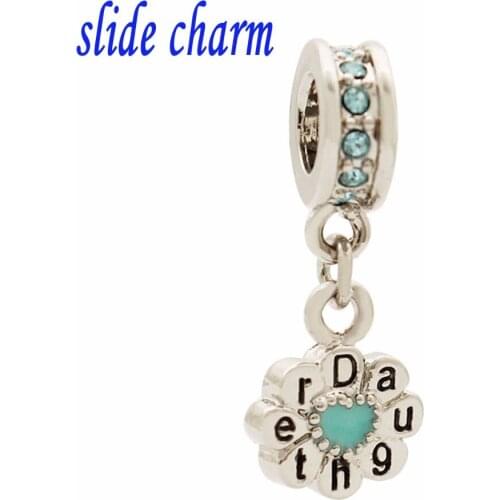 Slide charm Free shipping Mothers Day blue rhinestone blue enamel inlay sisters Pendant charm beads fit Pandora bracelet