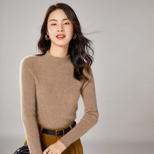 Wool knitted sweater women spring and autumn O-neck long-sleeved pullover Slim cashmere sweater solid color bottoming sweater
