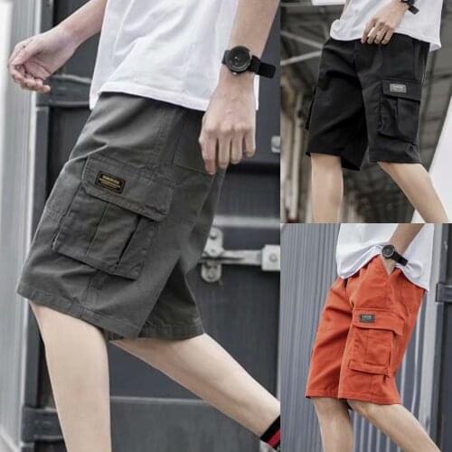 Summer Casual Shorts Men Comfortable Male Shorts Men Casual Solid Color Elastic Waistband Fifth Cargo Pants Drawstring Shorts