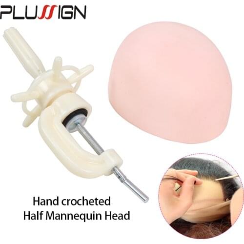Silicon Half Head With White Top Stand Mannequein Head For Making Human Hair Closures Frontal Wigs Soft Wig Making Tools Clamp