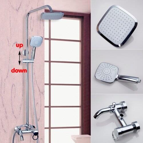 Bathroom Polished Chrome Faucet 8" Rain Shower Faucet Wall Mounted Shower Set Mixer Tap Swivel Tub Mixer W/Hand Shower