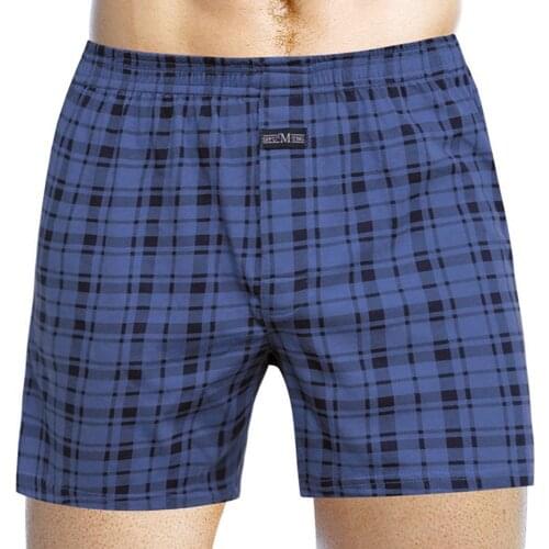 Arrow Pants Men Loose Panties Plaid Wide Leg Boxer Short Cotton Home Wear Breathable Underwear Quick-drying Thin Underpant A50