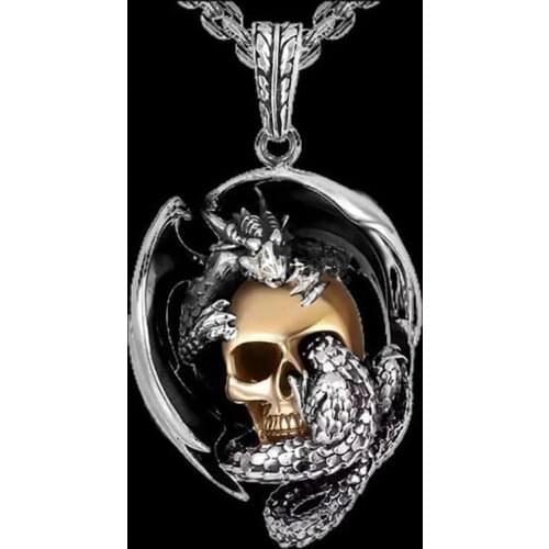 Vintage Lion Dragon Skull Axe Pendant Necklace Men Punk Rock Stainless Steel Necklaces for Women Pagan Viking Amulet Jewelry