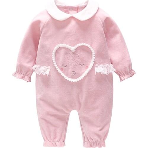 Vlinder Baby Girl Rompers baby Clothes Fall 2019 new baby girl jumpsuits pink love velvet baby baby girl jumpsuits 6 ~ 24 M