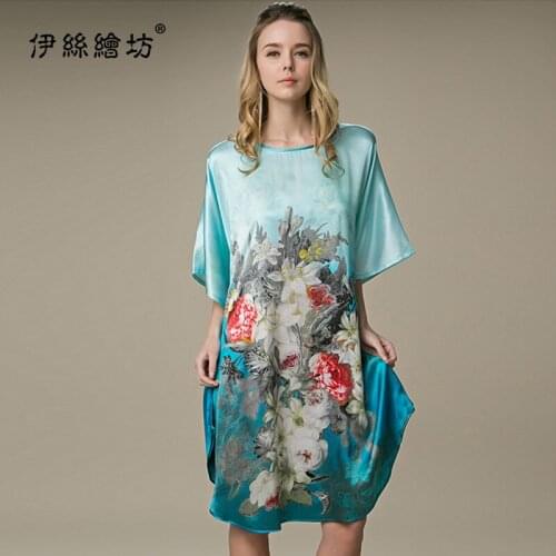 Women Silk Night Gown Plus Size Women Loose Queen New Heavy Silk Home Casual 100% Pure Real Dress Bat SleeveNightgown