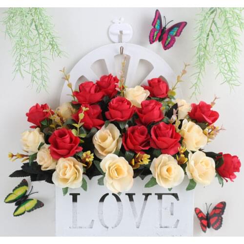 1PC Wall Mounted Simulation Flower Fake Flower Basket Set Wall Flower Home Decoration Flower Bedroom Decoration Flower Plastic