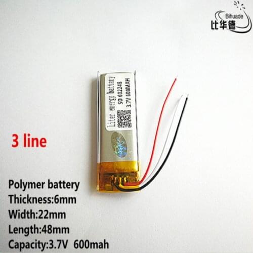 10pcs/lot 3 line Good Qulity 3.7V,600mAH,602248 Polymer lithium ion / Li-ion battery for TOY,POWER BANK,GPS,mp3,mp4