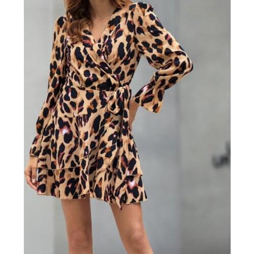 2021 Sexy Spring Dress Women Casual Long Sleeve Print V-neck Ladies Dresses Elegant Vintage Leopard Party Dress Vestidos