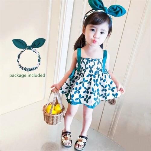 Baby Clothes Set Girls Cotton Top with Straps + Shorts + Hair band Lovely Printed Floral 3Pcs Kids Outfits Summer Fashion
