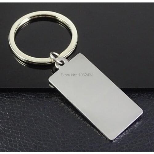 50 Pcs/Lot Rectangle Stainless Steel KeyChain DIY Mirror Polished Pendant Tags Promotional Gifts