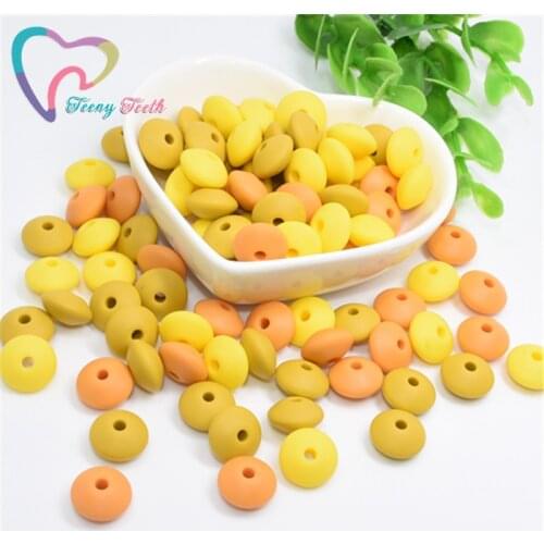 Teeny Teeth 50PCS Mango Mustard Mix Silicone Lentil Beads Baby Chewable Non Toxic BPA Free Abacus Silicone Teething Lentil Beads