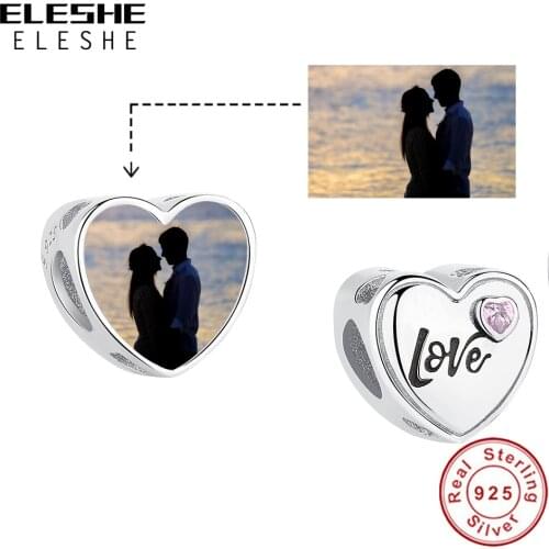 925 Sterling Silver Personal Photo Customized Charm Love Letter Crystal Beads fit Women Bracelet DIY Jewelry