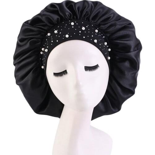 Satin Bonnet Hair Cap Rhinestone Elastic Night Sleep Hat Salon Makeup Headband night cap hair sleep hair bonnet for sleeping