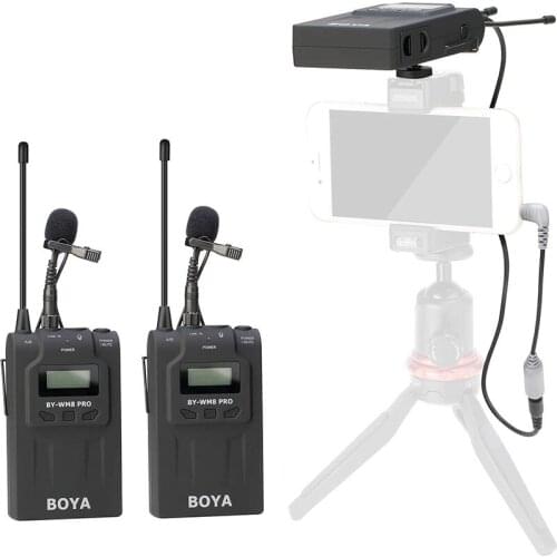 BOYA WM8 Pro 48-Channel UHF Wireless Lavalier Microphone System, Two Transmitters& One Receiver for CANON SONY DSLR smart phone