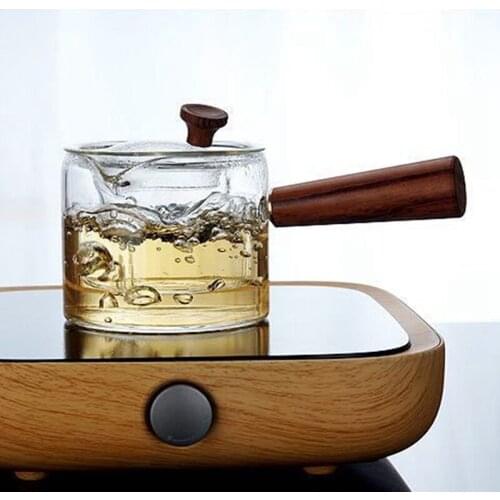 Gl TeaPot with Wooden Handle Thickened Heat-Resistant Gl Kettle Flower Teapot Tea Set