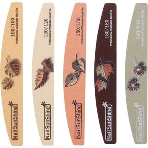 Leaf Printed Double-Sided Nail File Nail Leaf Printing Nails File Half Moon Nail Polishing Strip Nails Removal Manicure Files
