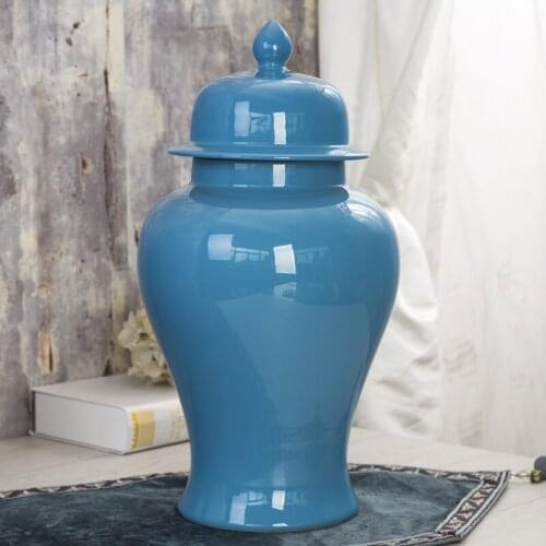 Glazed BLUE jingdezhen high temperature ceramic porcelain ginger jar vase for decoration ceramic temple jar
