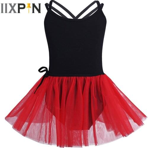 IIXPIN Girls Ballet Leotard Bodysuit Cotton Spaghetti Shoulder Straps Ballet Dance Gymnastics Leotard Mesh Tied Skirt Outfits