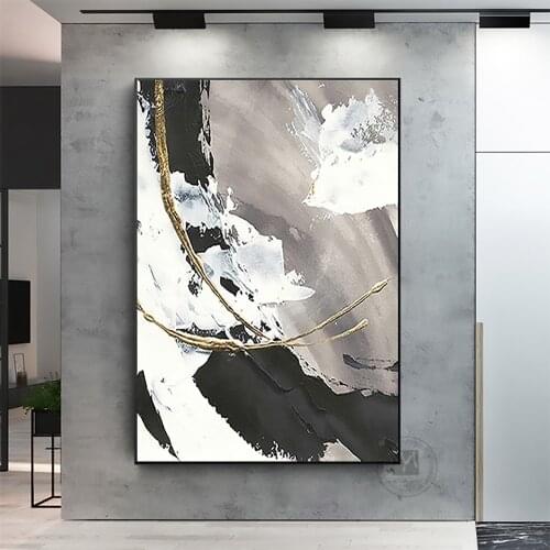 Handmade oil painting on canvas painting abstract wall art for living room black white large decorative pictures for bedroom