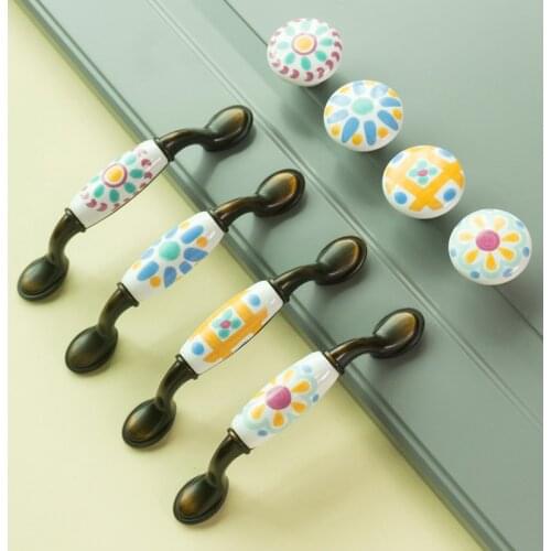 Ceramic Dresser Knob Children Drawer Handle Pulls Door Knobs Cabinet Cupboard Handle 76mm Pitch (With Screws)