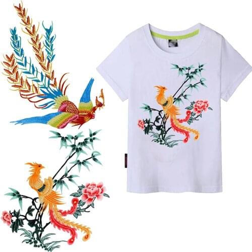 Chinese Flower Birds Bamboo Orchid Peacock Phoenix Embroidery Applique Patches for Wedding Dress Clothes Decoration T2805