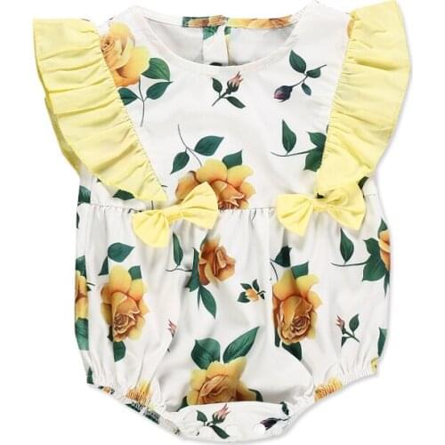 Newborn Baby Girls Floral Print Clothes Sleeveless Ruffle Bodysuit Jumpsuit Outfits Playsuit Baby Girl Clothes 0-24M