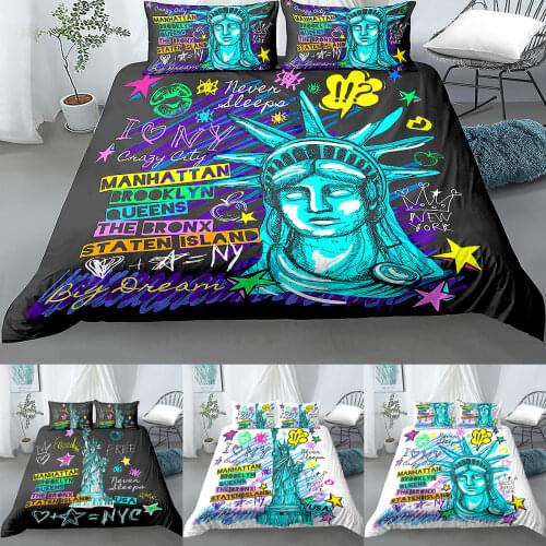 New York Statue of Liberty Printed Duvet Cover With Pillowcase 2/3 Pcs Bedding Set Comforter Cover Duvet Cover Set