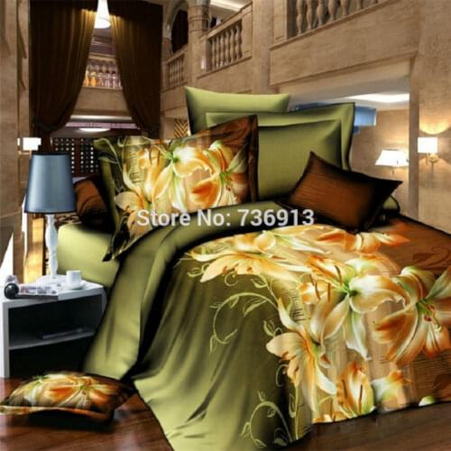 3D Bedclothes Fresh Lily Flower 4pcs Bedding Sets King Or Queen Reactive Print